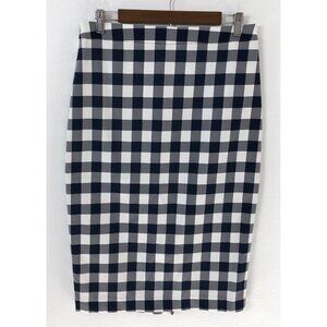 Banana Republic Gingham Sateen Midi Pencil Skirt Women Size 6 Navy White NWT